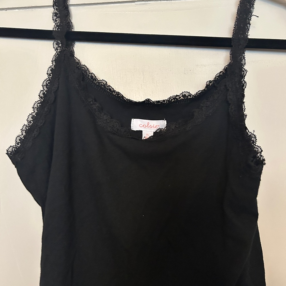 Black Lace Trim Tank Top